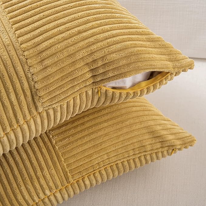 Fancy Homi 2 Packs Mustard Yellow Samll Decorative Throw Pillow Covers 12x12 Inch with for Couch Bed Sofa, Rustic Farmhouse Boho Home Decor, Soft Corss Patchwork Corduroy Square Cushion Case 30x30 cm