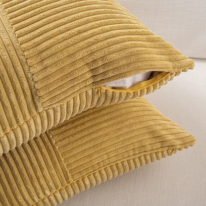 Fancy Homi 2 Packs Mustard Yellow Samll Decorative Throw Pillow Covers 12x12 Inch with for Couch Bed Sofa, Rustic Farmhouse Boho Home Decor, Soft Corss Patchwork Corduroy Square Cushion Case 30x30 cm