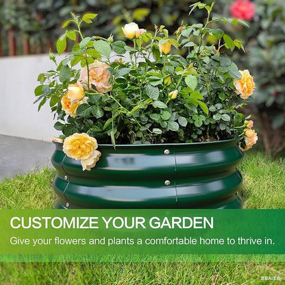 GARDMAX 2x2x1FT Galvanized Round Raised Garden Bed Kit, Metal Planter Boxes Outdoor with Easy Assembly, Large Garden Bed for Vegetables, Fruits, Flower, Herbs Dark Green
