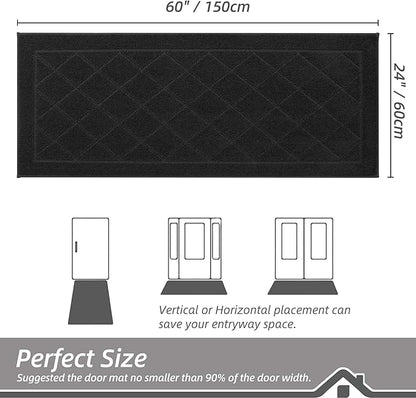 BEQHAUSE Dirt Trapper Door Mat 24" x 60", Doormat Non-Slip Entryway Rugs Washable, Dog Door Mat Stain Resistant and Absorbent Welcome Floor Mat for Front Back Door, Muddy Wet Shoes & Paws, Black