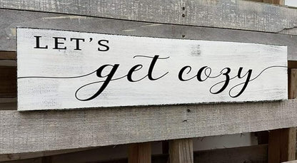 Let's Get Cozy Sign, Farmhouse Bedroom Wall Art Decor,Plaque Decorations Wood Sign for Housewarming Gift (Let's Get Cozy) 4x16 Inch