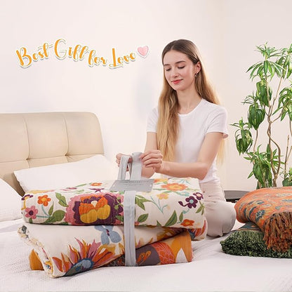 Boho Throw Blanket, 100% Organic Muslin Cotton Breathable Ultra Soft Bed Quilt Throw - All Season Floral Bird Butterfly Farmhouse Decor Blanket for Sofa Couch Chair and Gift. 80" x 90"