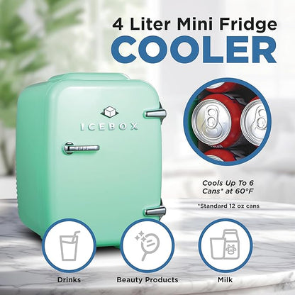 IBMF4MNT Fridge for Bedroom, Skincare, Portable Cooler & Warmer for Makeup, for Office & Home Refrigerator, Mini (4 L / 6-Can), Mint Green