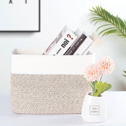 MINTWOOD Design 3-Pack Storage Baskets for Shelves, Playroom and Classroom Basket, Book Decorative Cube Bins, Woven Closet Organizers, Baby Nursery Baskets, Light Brown