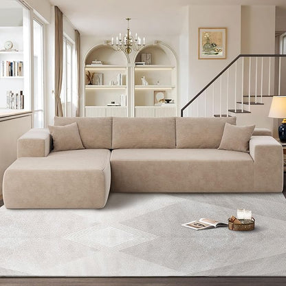 104" Cloud Sectional Couches for Living Room,L Shaped Boneless Couch in A Box,Sleeper Sofa with Comfy Chaise No Assembly Required,Camel