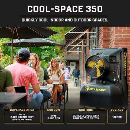 Big Ass Fans - Cool-Space 350 - Portable Evaporative Swamp Cooler, Indoor and Outdoor Use, 16 Gallon Capacity, Variable Speed for Ultimate Cooling in Workshops and Garages