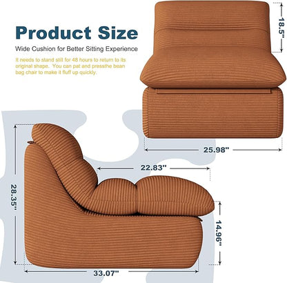 Misolant Bean Bag Chairs，Big Corduroy Fabric Sofa Bean Bag Chair for Adults and Teens with High-Resilience Sponge, Non-Slip Base Floor Lounge Sofa for Home, Living Room, Bedroom, Gaming Brown