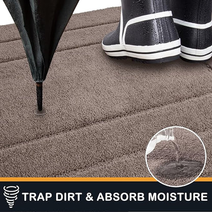 PURRUGS Dirt Trapping Door Mat 32" x 47", Non-Slip/Skid Machine Washable Entryway Rug, Dog Doormat, Super Absorbent Welcome Mat for Muddy Wet Shoes and Paws, Grayish Brown