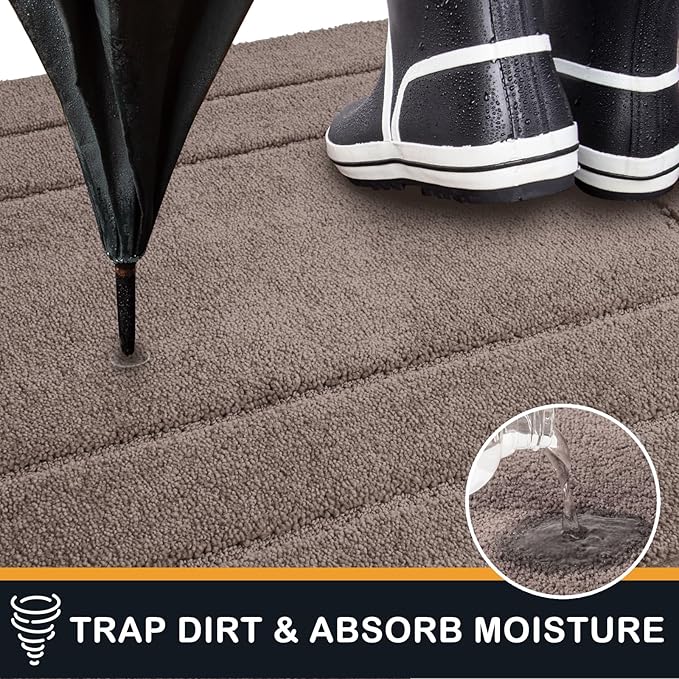 PURRUGS Dirt Trapping Door Mat 24" x 35.5", Non-Slip/Skid Machine Washable Entryway Rug, Dog Doormat, Super Absorbent Welcome Mat for Muddy Wet Shoes and Paws, Grayish Brown