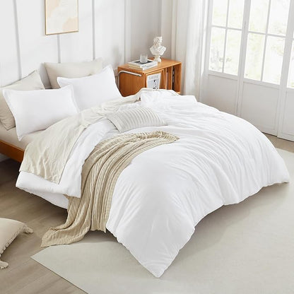 Litanika White Oversized King Comforters Super King Size, 3 Pieces Lightweight Solid Bedding Comforter Set, All Season Fluffy Bed Set (120x120In Comforter & 2 Pillowcases)