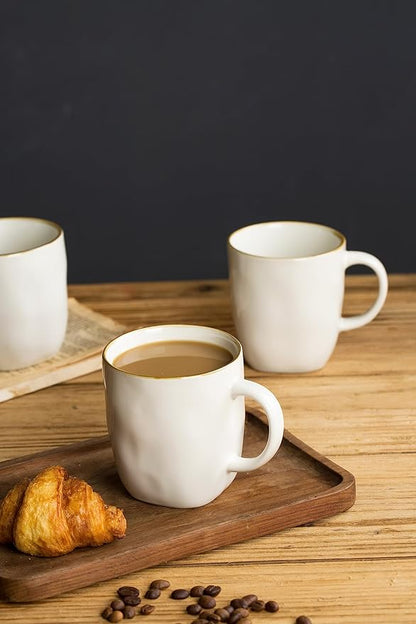 famiware Coffee Mugs Set of 4, Ocean Square 13oz Coffee Cup Set with Handle for Cocoa, Milk, Hot Chocolate, Tea, Water, Stoneware Cups for Kitchen, Microwave and Dishwasher Safe, Vanilla White