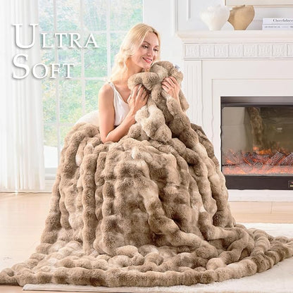 BENVWE Fluffy Faux Fur Throw Blanket for Couch - Soft, Plush, Thick, Cozy, Fuzzy Luxury Minky Bubble Blanket for Home Living Room Decor, Gifts for Women, Tie-dye Brown, 51" x 63", 1100GSM