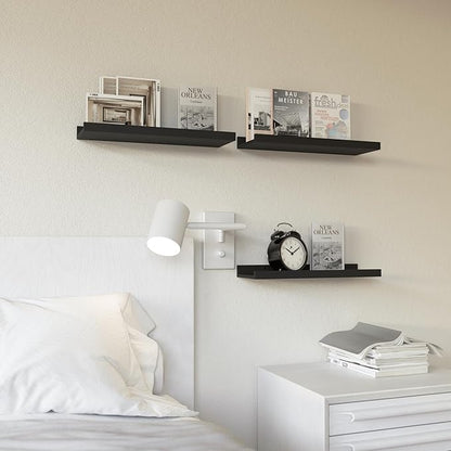 RICHER HOUSE 3 Set Floating Shelves for Wall, Black Wall Mounted Shelves with Lip for Storage, Display Picture Ledge Shelf for Bedroom Bathroom Kitchen Living Room Decor, Modern Black