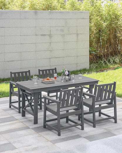 HDPE Patio Dining Set, 5-Piece Outdoor Table and Chairs with Umbrella Hole, Modern Outdoor Dining Set for 4, HDPE Outdoor Patio Furniture Dining Sets for Deck, Poolside, Porch, Smoke Gray