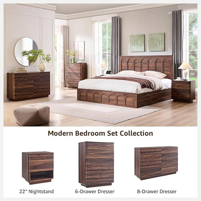 Nightstand with Charging Station, 22" Push-to-Open Bedside Table with 2 Storage Drawers, Large Modern End Table for Bedroom,Living Room,Brown