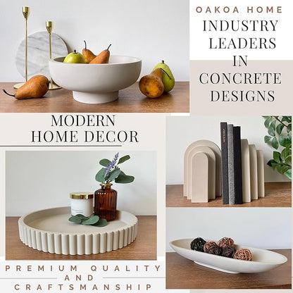 OAKOA Concrete Fruit Bowl for Kitchen Counter - Large Decorative Bowls for Home Decor - Modern Key Bowl for Entryway Table - Pedestal Bowl for Keys