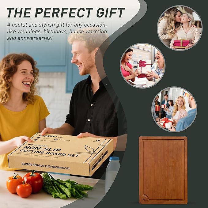 Extra Large Bamboo Cutting Board with Non Slip Feet and Over Sink Butcher Block Chopping Board Wooden Cutting Boards Solid Thick Juice Groove Big Xl XXl xlarge Kitchen Counter Organic Meat BBQ Kit