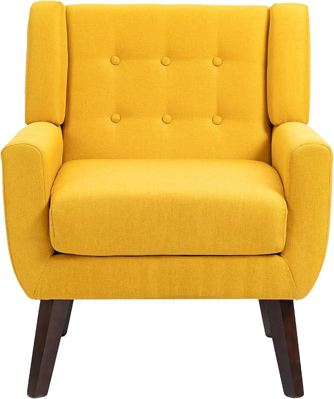 UIXE Accent Chairs Set of 2, Modern Armchair Upholstered Arm Chair in Fabric for Living Room, Comfy Single Sofa Seats Button Tufted Reading Seating, Yellow