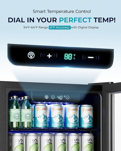EUHOMY Beverage Refrigerator and Cooler, 128 Can Mini fridge with Glass Door, Small Refrigerator with Adjustable Shelves for Soda Beer or Wine, Home/Bar/Office, Black