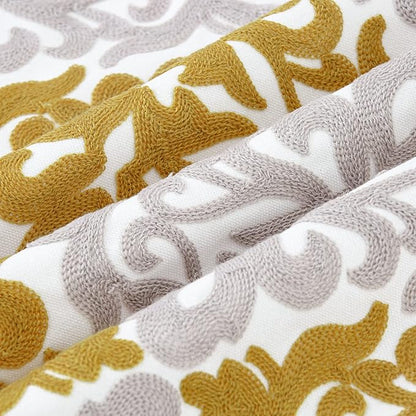 HWY 50 Mustard Yellow Decorative Throw Pillow Covers 18x18 Inch (1 Piece), Embroidered Cotton Farmhouse Cushion Cover Pillow Case for Sofa Couch Living Room Bed Bedroon, Floral Geometric