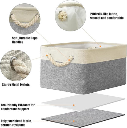SIMPLE HOUSEWARE Large Fabric Storage Bin, 15.7" x 12" with Braided Handles, 3 Pack, Gray