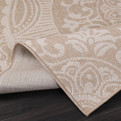Medallion Outdoor Rug 6x9 Washable Outside Carpet for Indoor Patio Porch Waterproof Easy Cleaning Non Shedding Area Rugs Beige 6 x 9