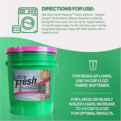 Ultra Fresh 5 Gallon Platinum Fabric Softener for All Machine Types, Liquid Laundry Softener, Up to 640 Loads, Tropical Escape
