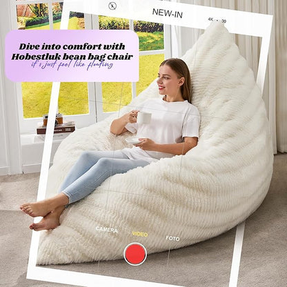 Hobestluk 3 in 1 Bean Bag Chair Giant Bean Bag Chairs for Adults with Ripple Cover Convertible Bean Bag Floor Cushion with Machine Washable Cover for Living Room (Ripple White)
