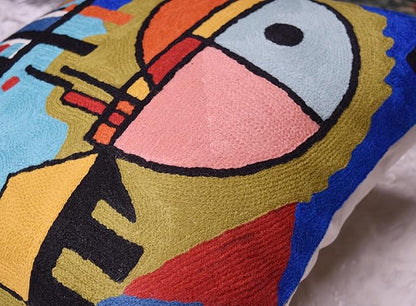 Kandinsky Upwards Abstract Pillow Cover Blue Decorative Throw Pillowcase Modern Chair Cushion Contemporary Accent Pillowsham Couch Handembroidered Wool Size 18x18