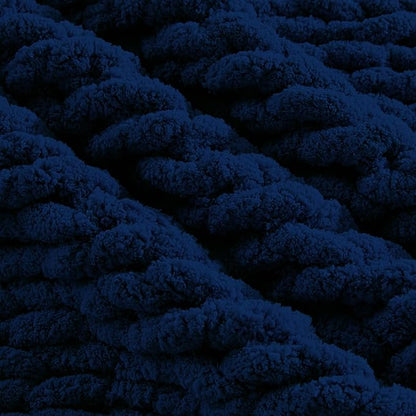 Carriediosa Chunky Knit Throw Blanket 60" X 80" Twin, 100% Hand Made Large Chenille Loop Yarn Soft Fluffy Throws for Couch Sofa Bed, Big Crochet Cozy Heavy Thick Cable Woven Blankets, Navy Blue