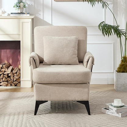 KCC Mid-Century Accent Chairs Set of 2,Chenille Modern Upholstered Single Sofa,Cozy Armchair with Back for Bedroom/Office/Cafe,Begie