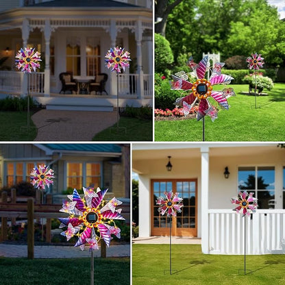 Solar Wind Spinner Outdoor, 360° Metal Large Butterflies Wind Sculpture with Outdoor Kinetic Windmills with Vine String LED Lights for Decor Garden Patio, Lawn & Yard