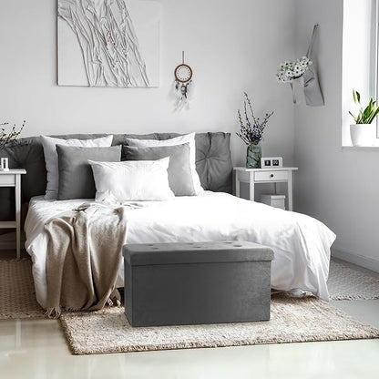 Sorbus Storage Ottoman Bench – Collapsible/Folding Bench Chest with Cover – Perfect Toy and Shoe Chest, Hope Chest, Pouffe Ottoman, Seat, Foot Rest, – Contemporary Faux Suede (Gray)