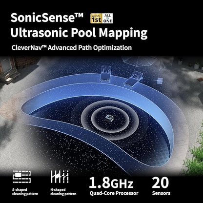 Beatbot AquaSense Pro Pool Robot Vacuum, 5-in-1 Cleaning with 2*Clarifying Agent Kits, Smart Surface Parking, Clarifies & Skims Water, Ideal for Inground Pools up to 3,299 Sq.ft - Navy Blue