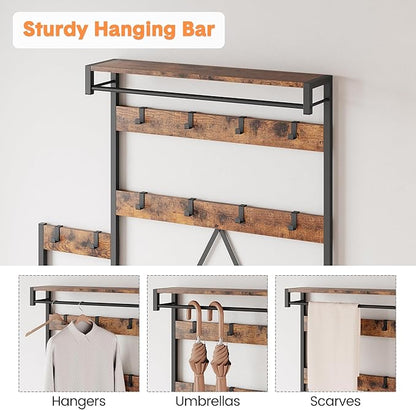 IDEALHOUSE Hall Tree with Bench and Shoe Storage Parent-Child Coat Rack Shoe Bench Industrial Coat Tree Entryway Large Organizer with Shoe Rack, Storage Cubbies, Hooks, and Top Shelf