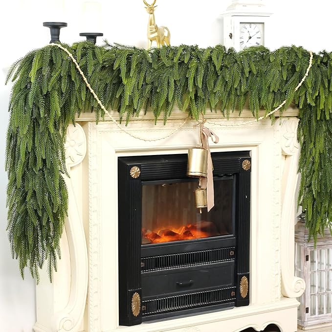 9FT Christmas Norfolk Pine Garland -1PCS, Artificial Pine Needles Garlands Faux Greenery Fake Garland for Holiday Fireplace,Table,Window,Stairs,Mante,Indoor Outdoor Decor