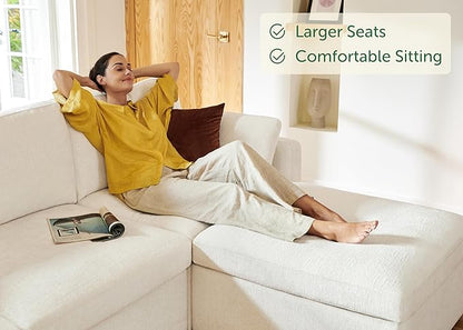 HONBAY Modular Sectional Sofa with Storage Seats, L Shaped Sectional Couch with Storage, Chenille Sectional Couches for Living Room, Beige