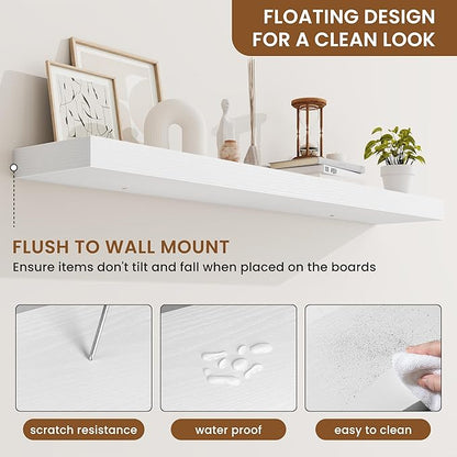 fuqing Floating Shelves for Wall, Bathroom Shelf Wall Mounted for Storage, Shelves with Invisible Bracket for Bedroom, Kitchen, Living Room, Farmhouse Small Book Shelf, 48 Inch Set of 2, White