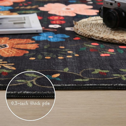 Runners for Hallways Kitchen Rug Non Slip 2'x 10' Long Washable Runner Rugs with Rubber Backing Soft Floral Carpet Runner for Hallways, Kitchen, Laundry, Bedroom, Bathroom(Black)
