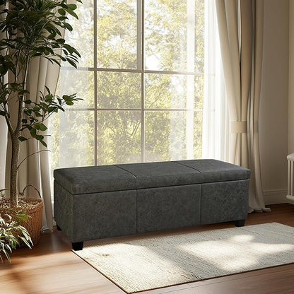 BELLEZE Storage Faux Leather Ottoman, 47 Inch Bench Bedroom Bench with Safety Close Hinge, Extra Long Ottoman with Storage for Living Room, Entryway, Hallway, Foot Rest, Support 300lbs - Rustic Gray