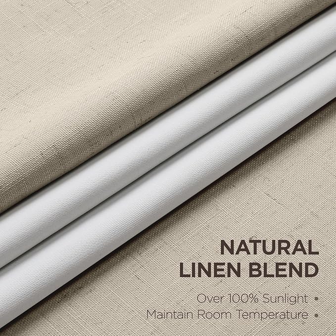 Joydeco Pinch Pleated Linen Curtains Darkening Drapes for Bedroom, 100% Blackout Drapes 96 inches Long 2 Panels Heat Blocking Curtains(Cobblestone,40'' Wx96'' L)