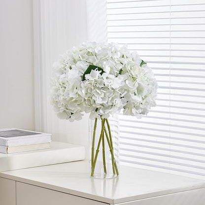 8Pcs White Fake Flowers Silk Hydrangea Artificial Flowers Bouquets Faux Ivory Hydrangea Stems for Home Table Centerpieces Wedding Party Decoration