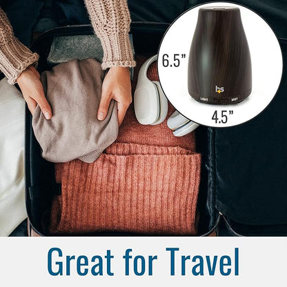 HealthSmart Essential Oil Diffuser, Cool Mist Humidifier and Aromatherapy Diffuser with 150ML Tank Ideal for Small Rooms, Adjustable Timer and Mist Mode, Wood Grain Brown