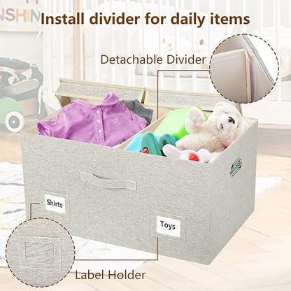 75 Quart Extra Large Decorative Collapsible Storage Bins with Lids, 1 Pack Beige Stackable Boxes