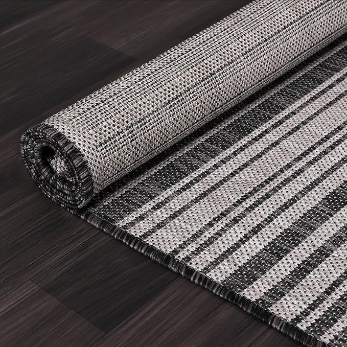 Stripe Outdoor Rug 8x10 Washable Outside Carpet for Indoor Patio Porch Waterproof Easy Cleaning Non Shedding Area Rugs Dark Gray 8 x 10