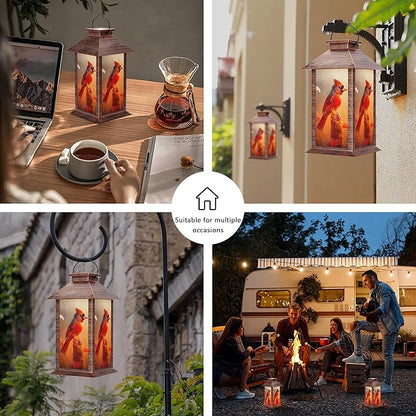 Solar Lanterns Outdoor, Waterproof Cardinal Garden Hanging Lanterns with LED Flickering Flameless Candles, Lantern Decor Birthday Gifts for Women Mom Grandma