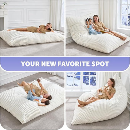 Hobestluk 3 in 1 Bean Bag Chair Giant Bean Bag Chairs Convertible Bean Bag Floor Cushion with Machine Washable Cover, Beanbag Chairs for Adult (White)