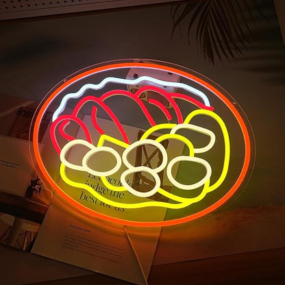 LISIGNVE Curry Meat Dish Neon Sign Beef Curry Sign Neon Light for Wall Decor Curry Rice Led Light Up Sign for Indian Restaurant Kitchen Japanese Thai Style (16.5 * 12.6 In)