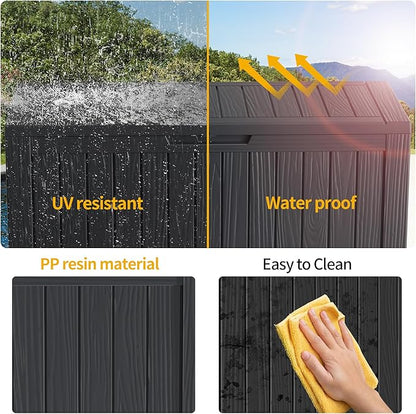 180 Gallon Resin Deck Box, Waterproof Outdoor Storage Bin for Patio Furniture, Pool Accessories, and Garden Tools, Lockable & UV-Resistant, Black