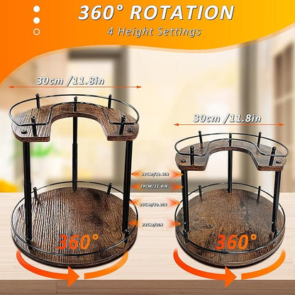 2-Tier Lazy Susan Organizer, Rotating Spice Rack with Stable Carousel Base & 4 Height Settings, Spice Rack Organizer for Cupboard Kitchen Countertop Dining Table